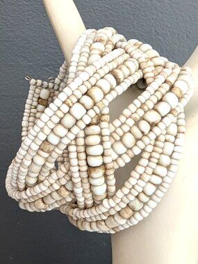 Natural toned beaded wire cuff bracelet